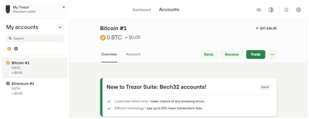 Trezor One Interface