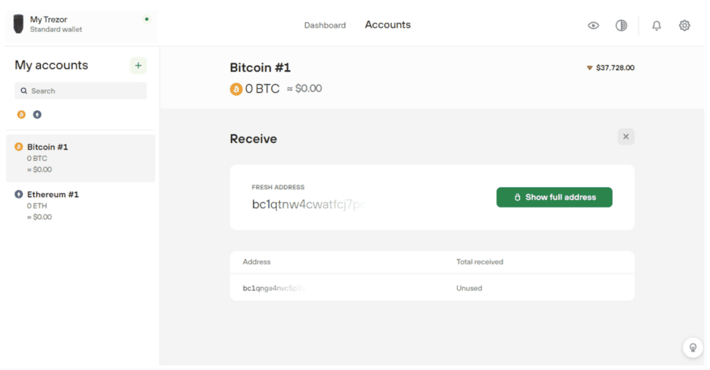 Receive cryptocurrencies with Trezor wallet
